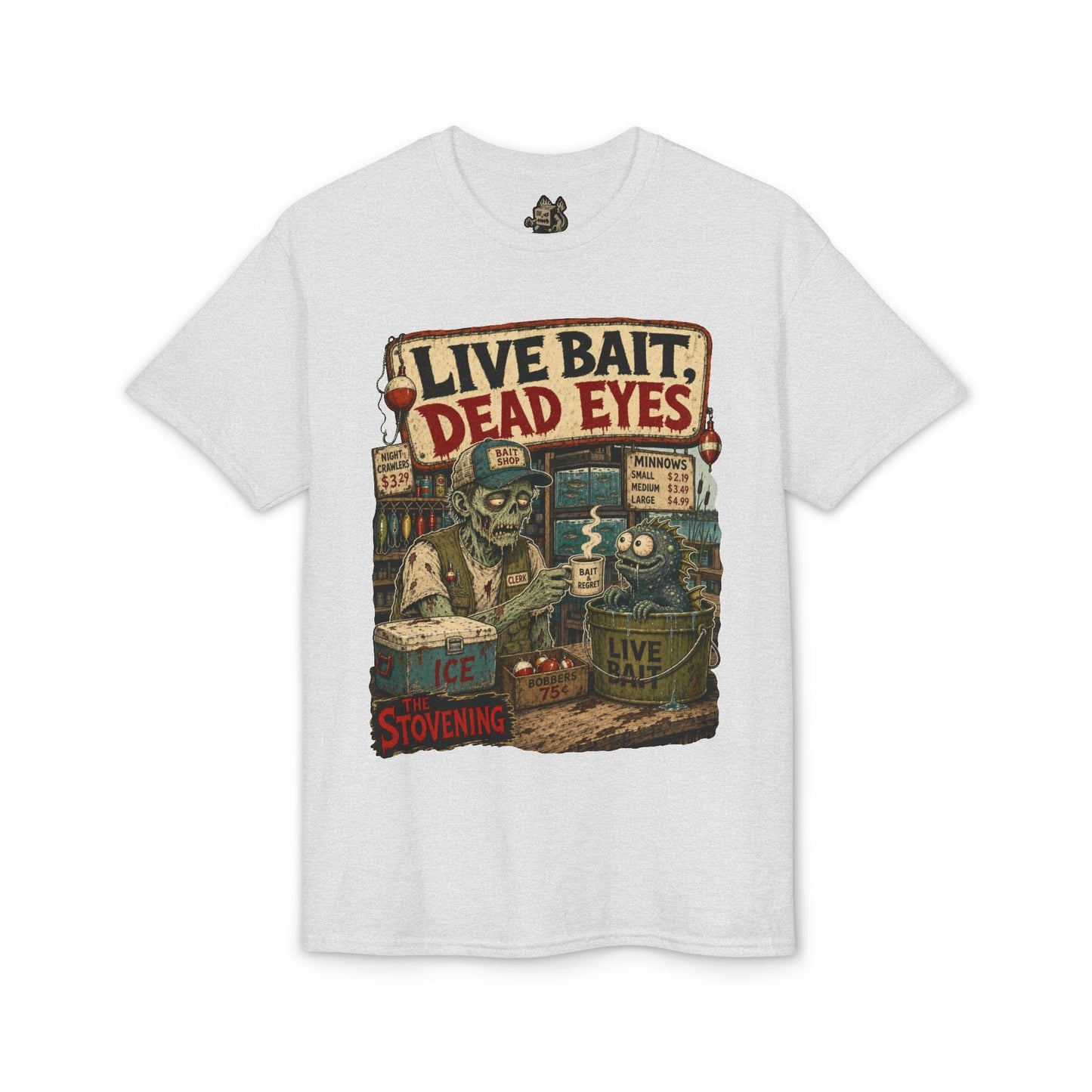 Live Bait Dead Eyes T-Shirt — Retro Zombie Bait Shop Graphic Tee