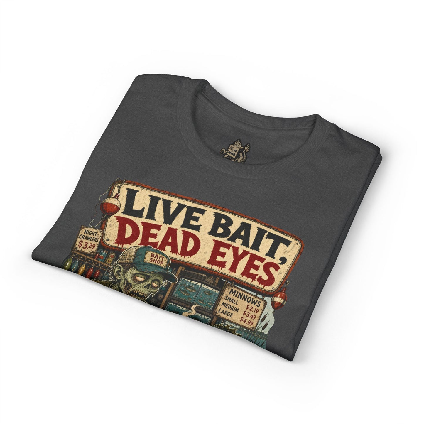 Live Bait Dead Eyes T-Shirt — Retro Zombie Bait Shop Graphic Tee