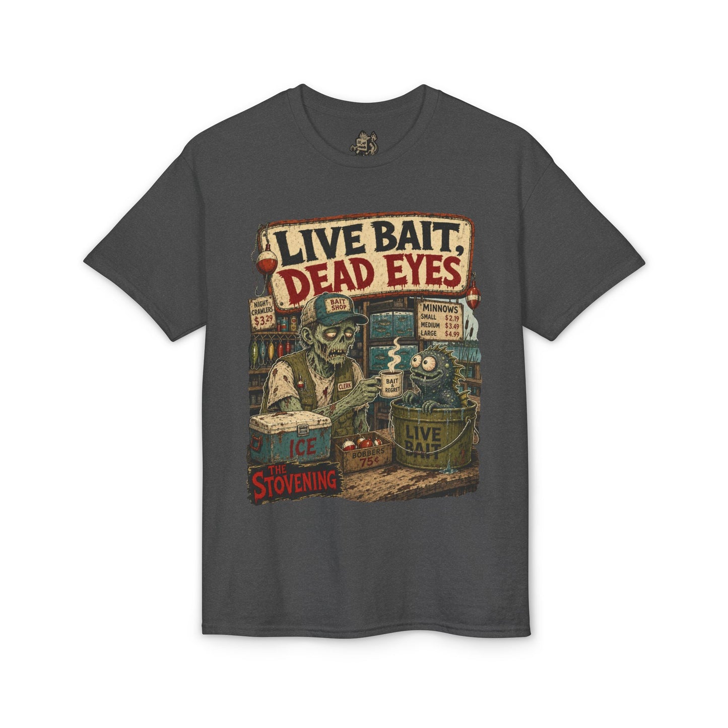 Live Bait Dead Eyes T-Shirt — Retro Zombie Bait Shop Graphic Tee
