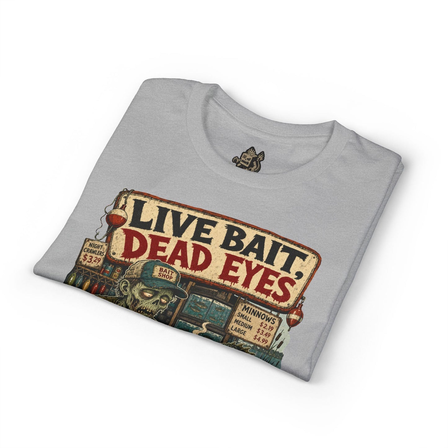Live Bait Dead Eyes T-Shirt — Retro Zombie Bait Shop Graphic Tee