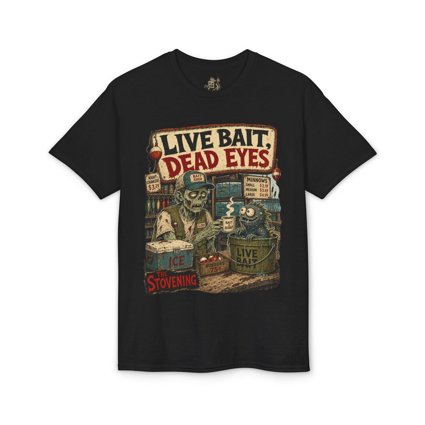 Live Bait Dead Eyes T-Shirt — Retro Zombie Bait Shop Graphic Tee