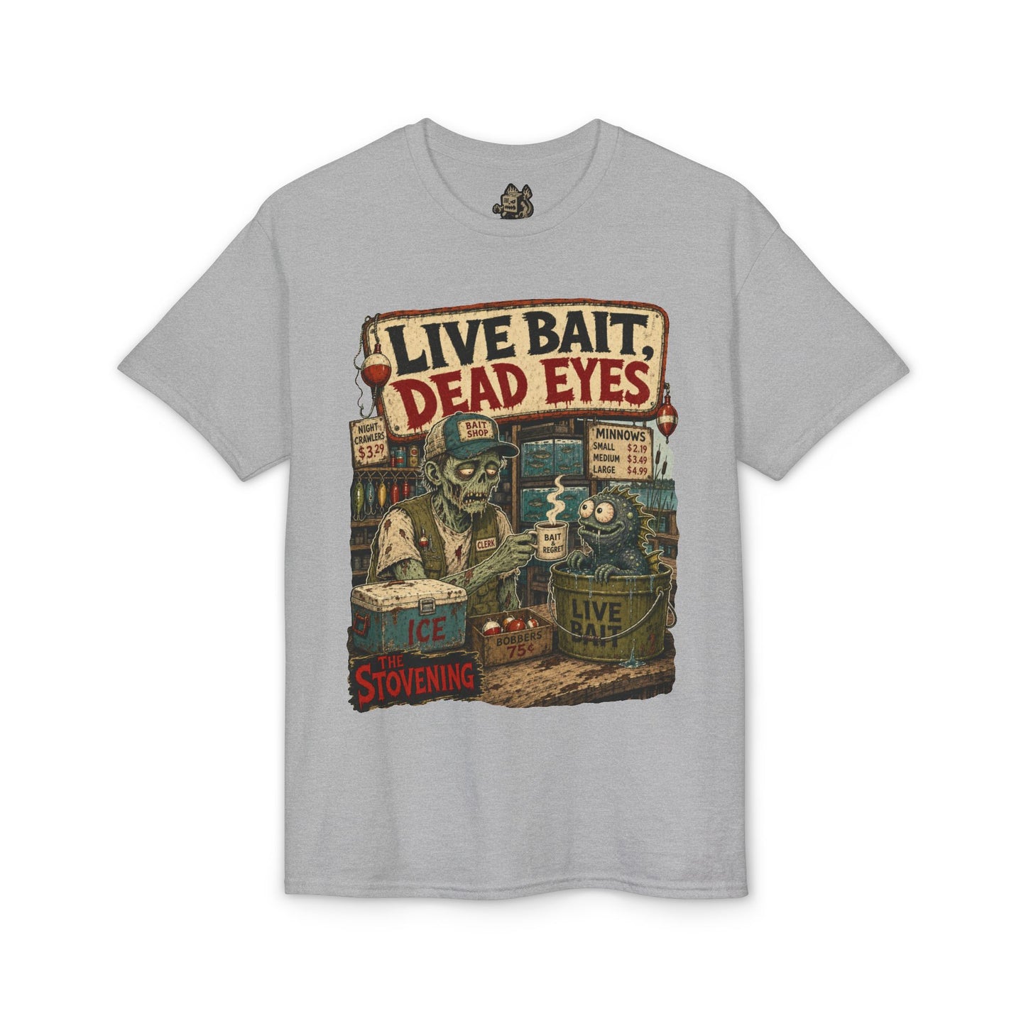 Live Bait Dead Eyes T-Shirt — Retro Zombie Bait Shop Graphic Tee